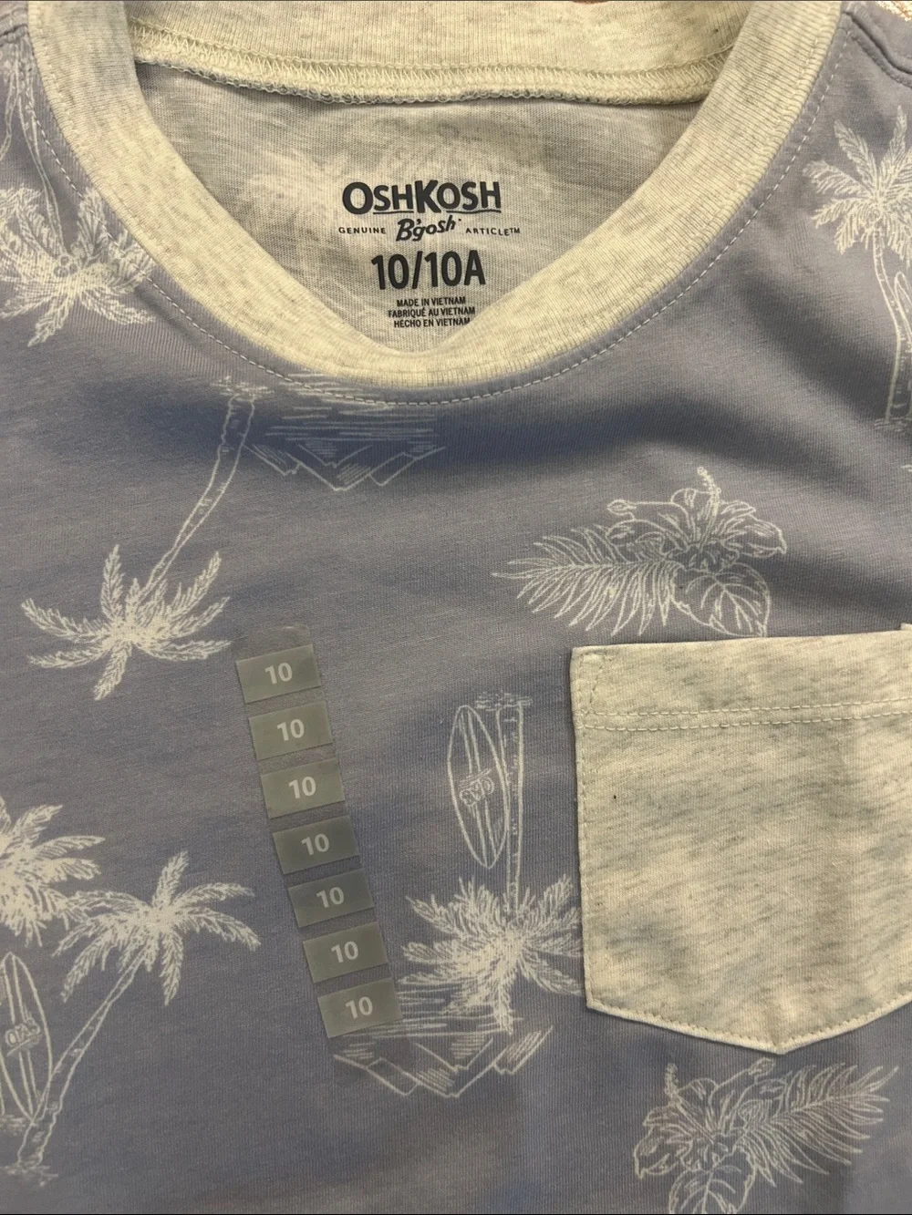 OshKosh B'gosh Light Blue Palm-Print Tee with Pocket